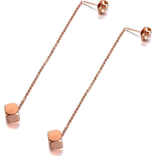 Original Design Stainless Steel Square Long Tassel Earrings For Women Girls Trendy Chain Dangle Earring Jewelry E19296