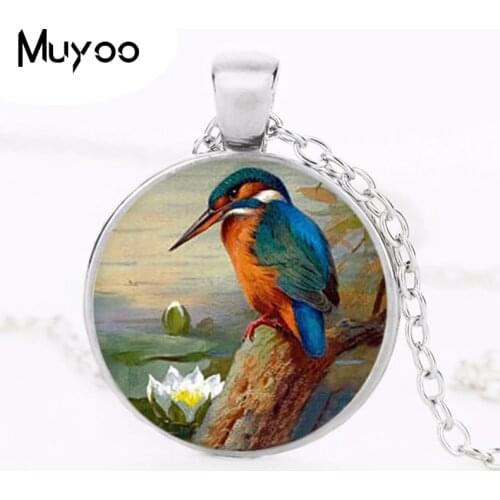 Kingfisher Logo Pendant Necklace Animal Picture Vintage Round Chain Choker Statement Necklace Jewelry Gifts For Women HZ1