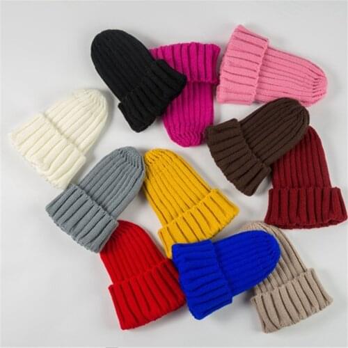 Winter Knitted Beanies Cap Cotton Blend Thin Hat Women Pointed Straight edge Cap Baby Lovely Boys girls Bonnet