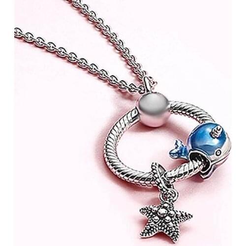 100% 925 Sterling Silver Pan Sparkling Starfish And Narwhal Beaded Necklaces Most Popular Women