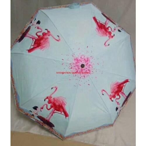 12pcs/lot Flamingo Umbrella Rian Women Original Creative Umbrella Folding Parasol Portable Coating UV Protection Rain Gear