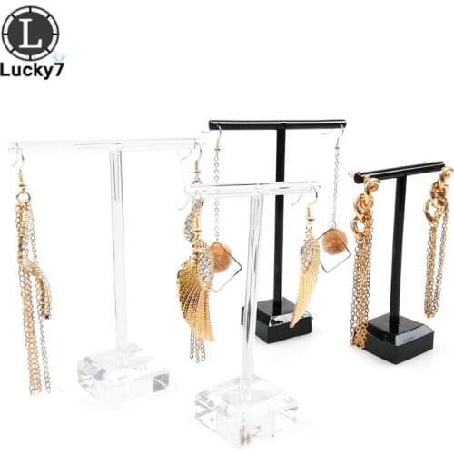 2Pcs/Set Black Clear Plastic Earring Jewelry Display Rack Acrylic Stud Organizer Ornament T Bar Hanger Showcase Holder Stand
