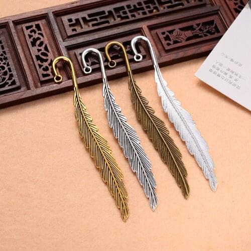5pcs DIY Metal Feather Bookmark Retro Antique Bronze Handmade Crafts Accessories for Jewelry Making Components 115x13mm