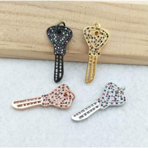 5 Pieces Tiny CZ crystal key shaped Charm,CZ zircon Stone Micro pave Pendant,Jewelry Finding DIY necklace making PD817