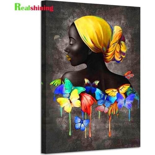 5D DIY Diamond Painting African American Full Square Round Embroidery Beautiful Black Woman Butterflies Wall Decor N2222