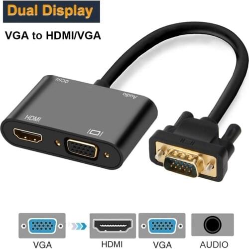 VGA to VGA HDMI 3 in 1 Adapter Splitter Dual Display With 3.5mm Audio Converter for PC Projector HDTV Multi-port VGA Adapter