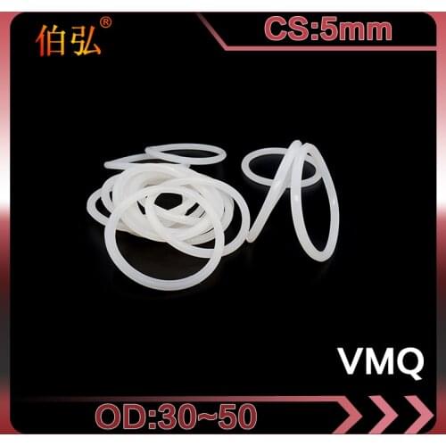 White Silicon Ring 5PCS/lot Silicone/VMQ O-Ring CS 5mm OD30/35/40/45/50mm Rubber O Ring Seal Gaskets Washer