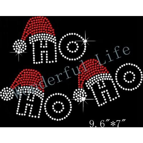Free shipping Chirstmas HO HO HO Rhinestone Hotfix Transfer Iron-on Applique Motif