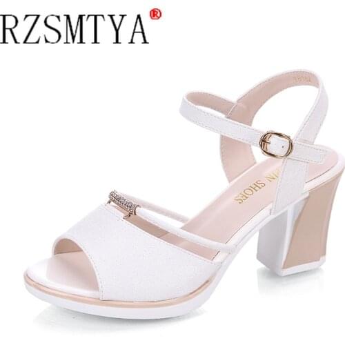 Plus Size 35-40 Block Heel Platform Sandals Women Wedding Shoes Summer 2021 Elegant Leather High Heels Sandals Ladies Office