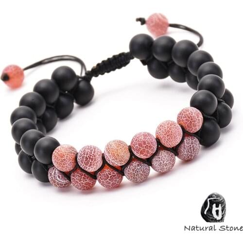 New Design 2020 8mm Black Matte Stone Pink Natural Stone Beaded Bracelets For Women Men Adjustable Hand Made Rope Knot Bracelet