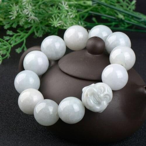 Natural Myanmar A jadeite handcarved smiley Buddha round big beads bracelets for women men with jade bracelet 18mm