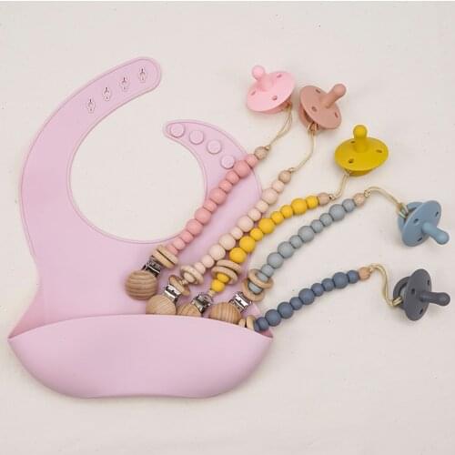 Wooden Connection Buckle Teether Toys New Design Silicone Baby Pacifier Clip Chain Durable Baby Silicone Teether