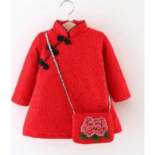 Children Girl Winter Chinese Style Thicken Long Sleeve Mini Tang Princess Dress