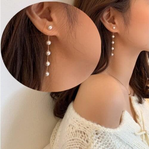 Imitation Pearl Long Earrings for Women Wedding White Round Pearl Dangle Earrings Korean Fashion Jewelry 2021