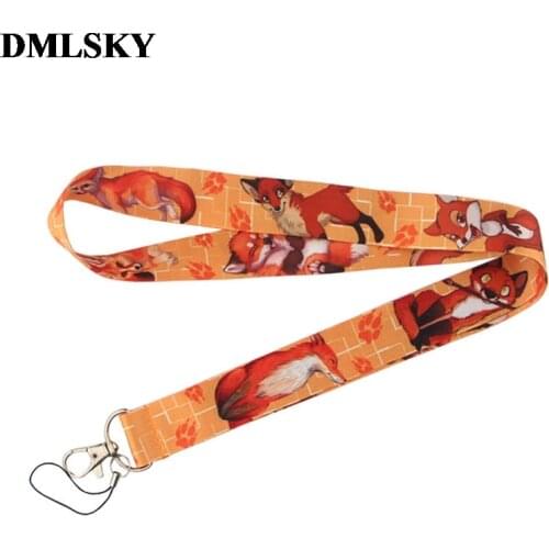 DMLSKY Cartoon fox Lanyard Keychain animal Lanyards for keys Badge ID Mobile Phone Rope Neck Straps Accessories Gifts M3815