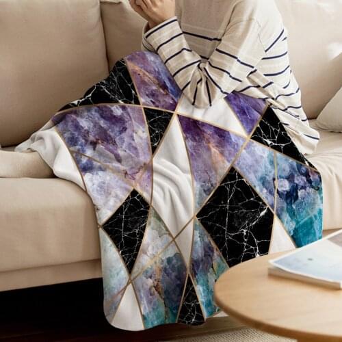 Geometric Texture Lines Marble Printed Flannel Blanket Soft Throw Blanket Machine Washable Blankets for Beds