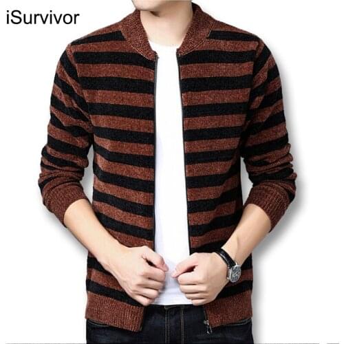 ISurvivor 2021 Men Stripe Winter Autumn Knitted Jackets Sweatercoats Cardigans Male Casual Fashion Slim Fit Large Size Knitwear