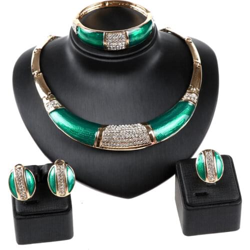 Hot sale Full Rhinestone Green african beads jewelry set wedding Party dress accessories fashion costume Necklace jewelry sets