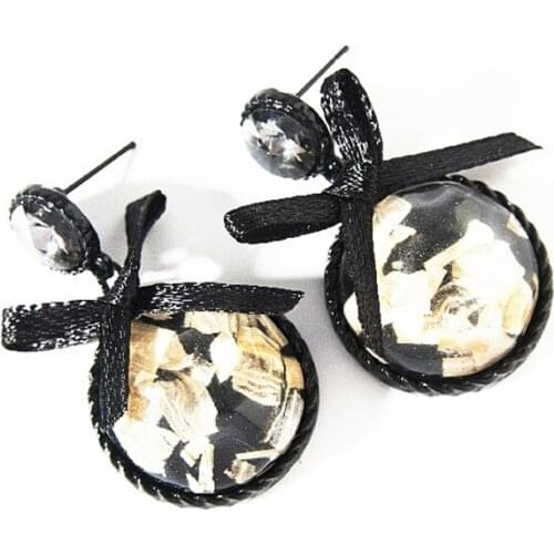 Korean Fashion Geometric Earrings Black Round Bow Earrings Female Woman Jewelry Bijoux Party Gifts Wholesale