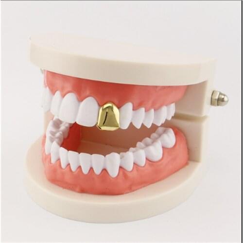 Gold Plated Small Single Tooth Cap Gold Plated Hip Hop Teeth Grillz Caps Top Or Bottom Grill False Teeth Whitening Tooth Cap