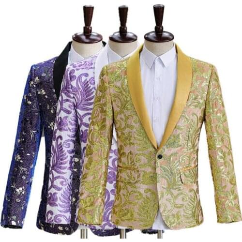Mens sequins suits mannen blazers terno masculino slim gold fashion new costumes retro slim annual meeting embroidery clothes