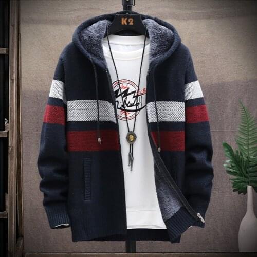 2020 winter Mens high quality Knitted thicken Mens Coats Hood Male Sweater Casual Keep warm Male Cardigan Sweaters Men