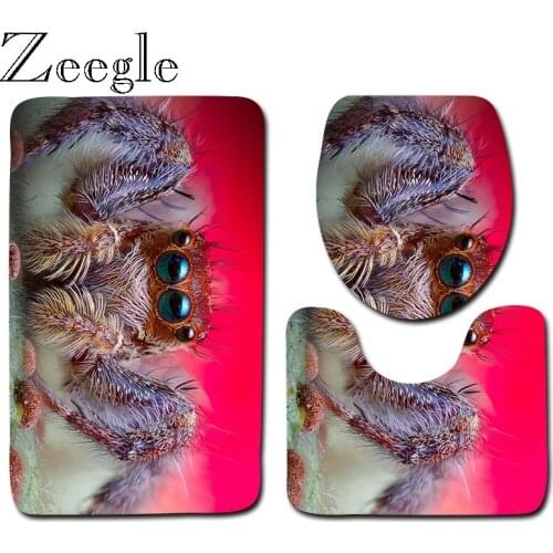 Zeegle Bath Mat Set 3D Printed Spider Bathroom Carpet Absorbent Toilet Pedestal Foot Rug Anti Slip Toilet Seat Cover Toilet Set
