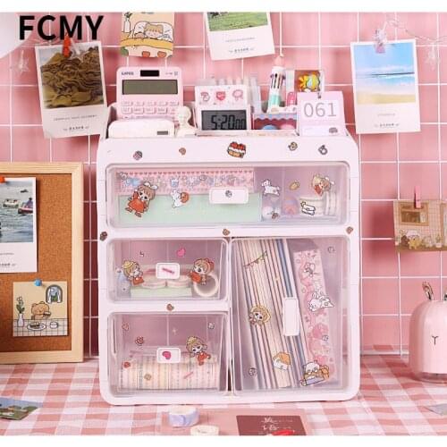 Ins Desktop Storage Box Drawer Shelf Storage Box Container Rack Holder Organizer Cosmetic Stationery Kawaii Desk Rack 2021