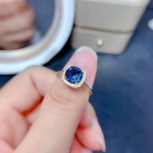 Natural Topaz Gemstone Ring Fasion Blue color round natural gem certified fireworks real 925 silver girl birthday gift