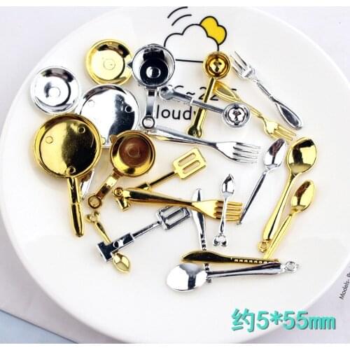 10pcs Plastic tableware fork spoon Spatula charms for kids kawaii cabochon for diy jewelry making findings fashion component