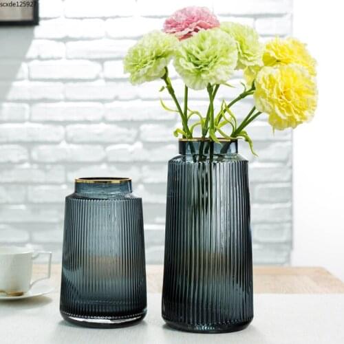 European Style Striped Glass Vase Luxury Phnom Penh Flower Arrangement Transparent Glass Hydroponic Flower Vase Countertop Decor