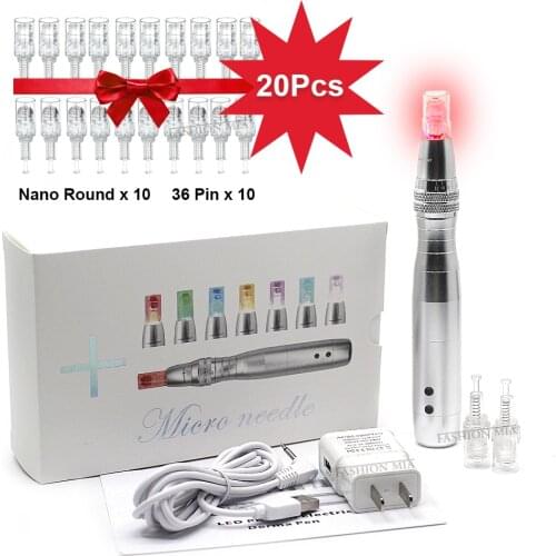 Professional 7 Color LED Microneedle Dr pen Kit With 20pcs Cartridges Needles Removal Acne Scar Care Micro needle Beauty Machine