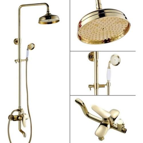 Shower Faucets Gold Brass Bathroom Shower Mixer Tap Faucet Set Rain Shower Head Round Wall Mounted Bathtub Faucet agf311