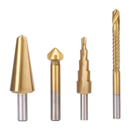 Fixmee 4pcs HSS Saw(6mm) Step(4-12mm) Chamfer Chamfering Countersink (12.4mm*90 Degree) Umbrella(8-20m) Drill