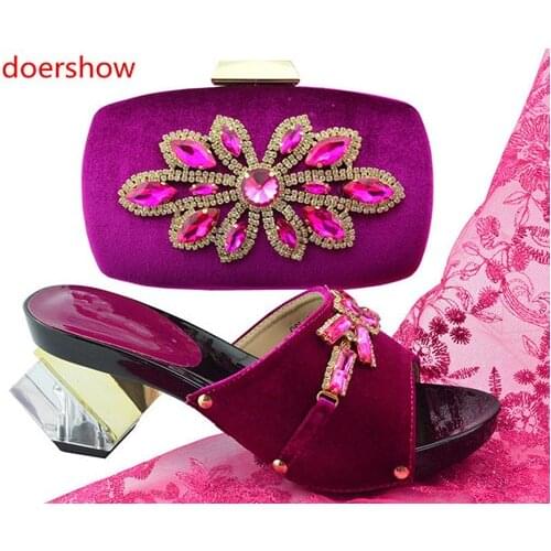 Doershow Shoes and Bag High Quality Matching Italian Shoes and Bag Set Italy Wedding Shoes and Bag Set Decorated !SH1-42