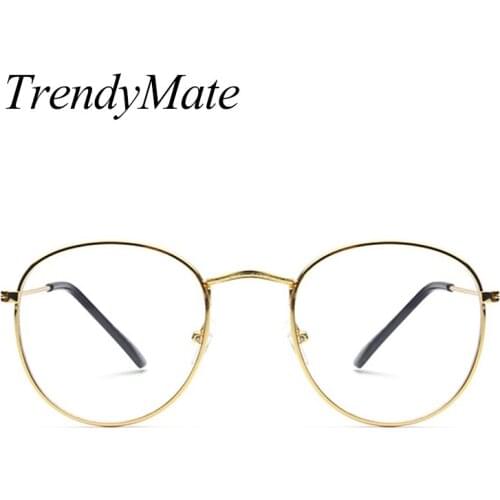 Vintage Transparent Women Glasses Metal Frame Optical Round Lens Glasses Female Men Clear Reading Plain Glasses Oversize 1297T