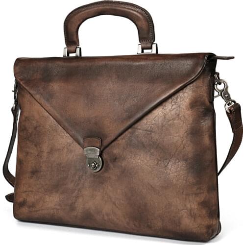 Ruil Top Quality Fashion Retro Genuine Leather Man Bag Business Briefcase Soft Handle Crossbody Shoulder Travel Laptop Bags