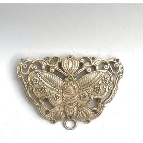 YIZHU CULTUER ART Collection Old Chinese Tibet Silver Carving Butterfly Amulet Pendant Decoration