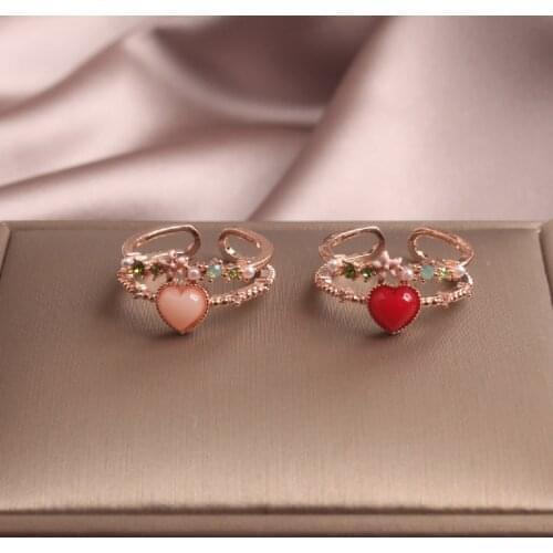 2020 Korean New Design Fashion Jewelry Alloy Opening Dripping Flower Resin Love Cute Student Elegant Female Ring