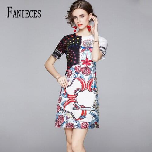 Summer Dress 2021 New Fashion Women O-Neck A-Line Vintage Print Slim Casual Runway Midi Dresses Vestidos De Festa robe femme