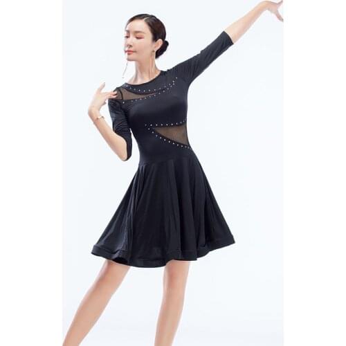 2021 New CM016 Latin Dance Dress Women Half Sleeve Patchwork Design Belly Dancing Performance Dress for Ballroom Samba Tango