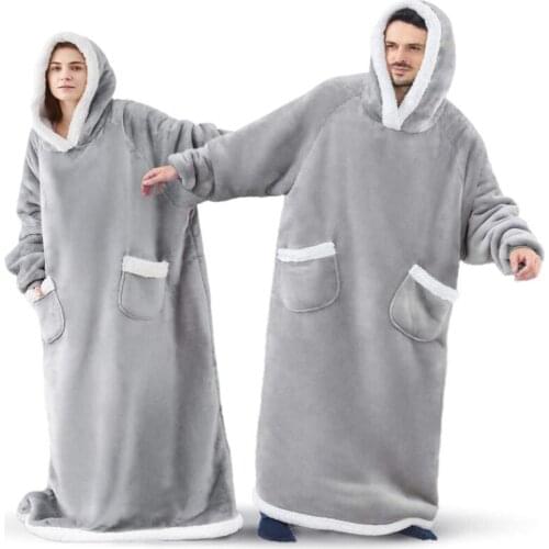 Winter Oversized Hoodies Sweatshirt Women Men Pullover Giant TV Blanket Hoodie Super Long Flannel Blanket with Sleeves Sudaderas