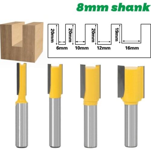 1/4PCS Straight/Dado Router Bit - 3/8"W x20"H -8" Shank Cutter for Wood Tungsten Carbide Router Bit Woodwork Tool
