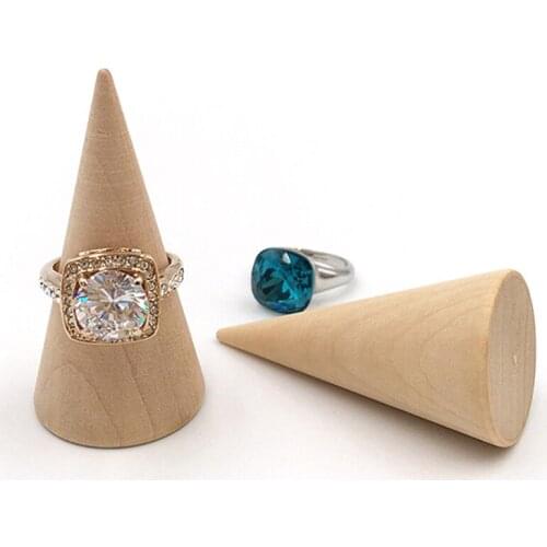 1Pc Vintage Natural Unpainted Wood Finger Cone Ring Holder Jewelry Display Stand Organizer Storage Rack Showcase Storage Rack