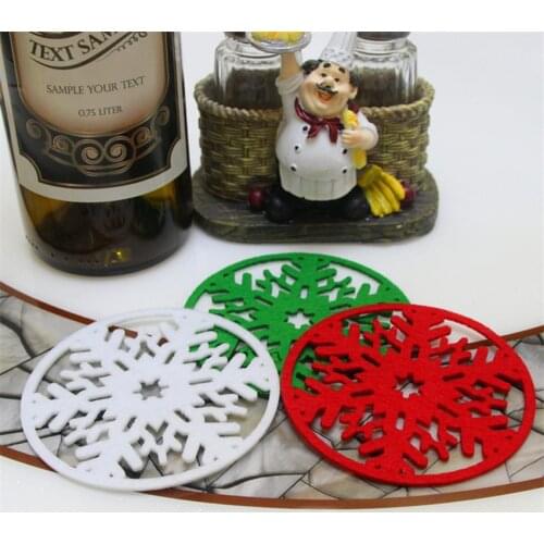 10pcs/lot Merry Christmas Decorations Snowflakes Cup Pad Mat Non-woven Fabric Dinner Party Dish Tray Coffee Pads Home Navidad