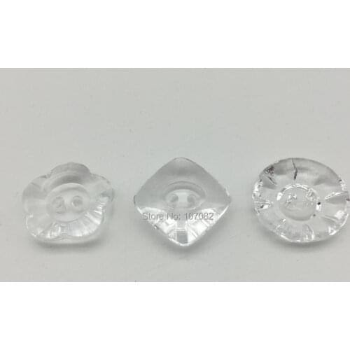 100pcs 20mm Clear Transparent Acrylic Square/Flower/Round Buttons 2 Holes Sewing Coat Crystal Button Embellishments