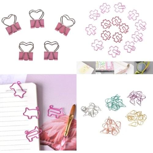 2/4/5/10Pcs Pink Heart Water Drop Pig Shape Cherry Blossoms Clips Creative Bookmark Clip Memo Clip Paper Clips
