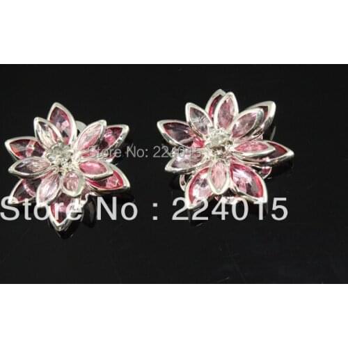 20PCs 24mm Ligth Rose Red Silver Plated Flower Rhinestone Embellishment Findings /Connector Fit Jewelry DIY