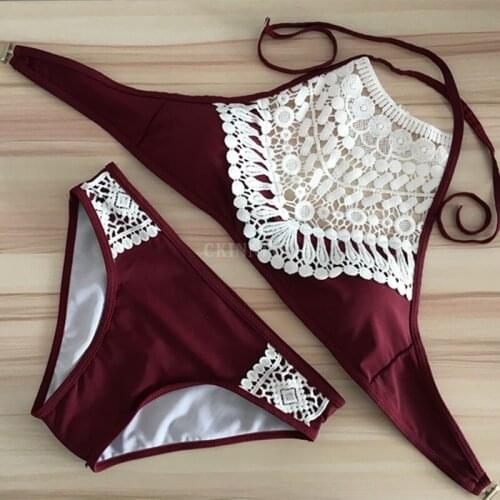 20Pcs/Lot Bikini Swimwear Women Vintage Solid Color Sexy Lace Swimsuit Female Bather Brazilian Bikini 2018 Push Up Bathing Suit