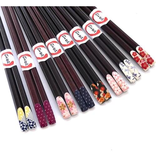 5Pair/Set Cute Japanese style Heat transfer Nail wood chopsticks Creative gift wooden Reusable Tableware Dinning Home chopsticks